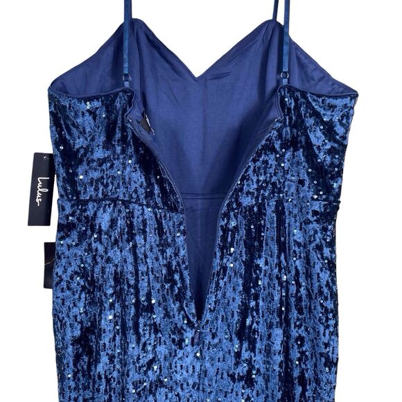 NWT Lulus Simply Elegant Sequin Maxi Dress Size L Navy Blue Side Slit - Picture 10 of 15